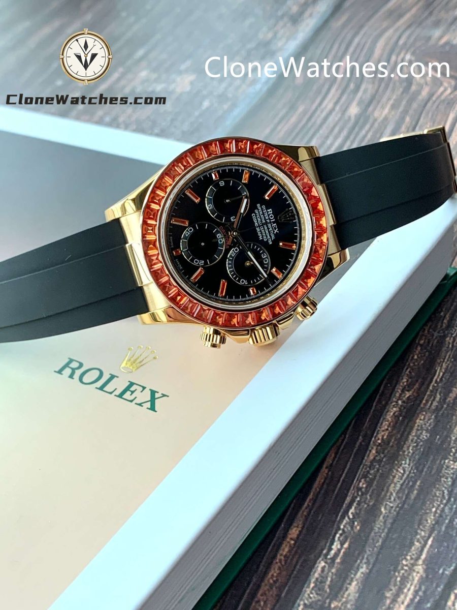 Modified Super Clone Watches 1:1 Rolex Daytona 18K Gold Diamond Bezel 4130 Movement - Image 4