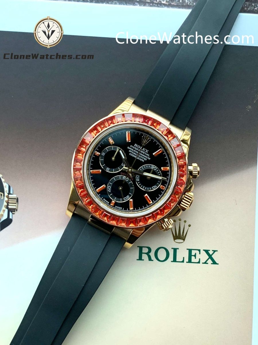Modified Super Clone Watches 1:1 Rolex Daytona 18K Gold Diamond Bezel 4130 Movement - Image 3