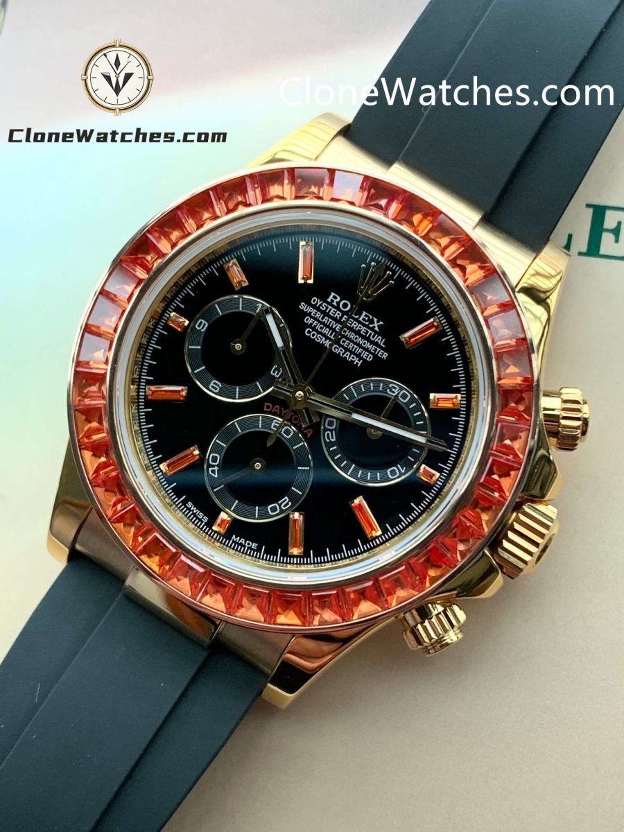 Modified Super Clone Watches 1:1 Rolex Daytona 18K Gold Diamond Bezel 4130 Movement - Image 2