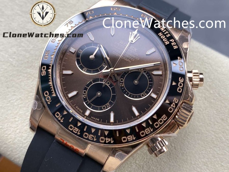 Rolex Super Clone Watches 1:1 Daytona Rose Gold Brown Dial M126515LN-0010 4131 Movement Rubber Strap - Image 3
