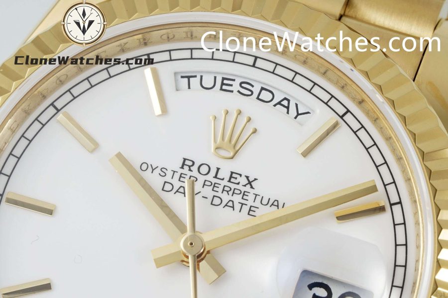 Rolex Super Clone Watches 1:1 Day Date 18K Gold White Dial 36mm m128238-0081 3255 Movement - Image 3