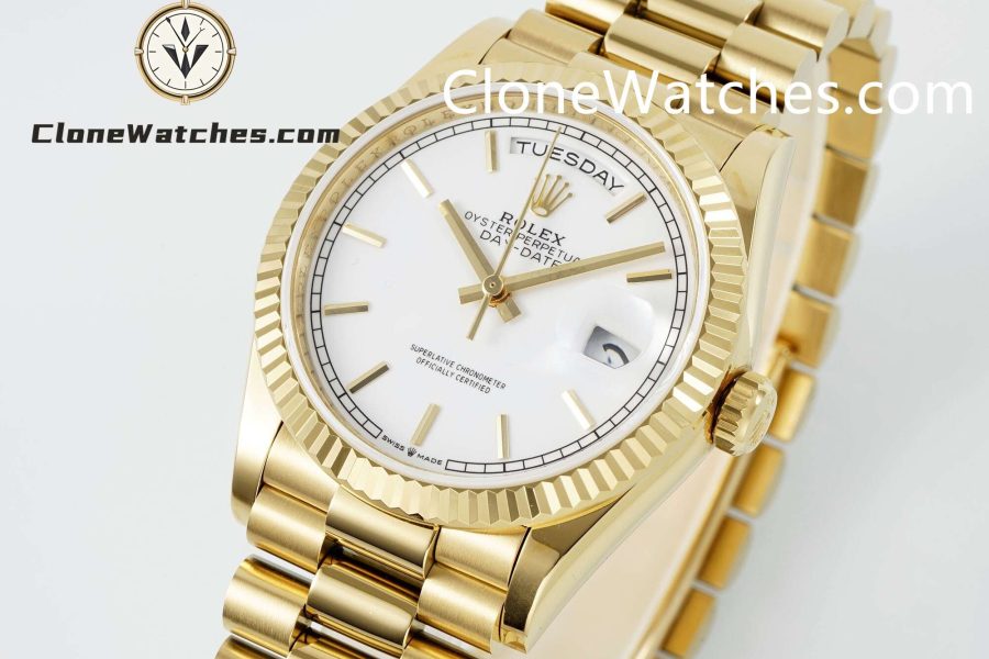 Rolex Super Clone Watches 1:1 Day Date 18K Gold White Dial 36mm m128238-0081 3255 Movement - Image 4