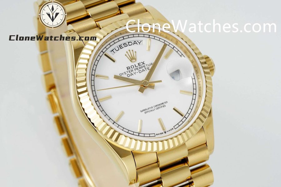 Rolex Super Clone Watches 1:1 Day Date 18K Gold White Dial 36mm m128238-0081 3255 Movement - Image 5