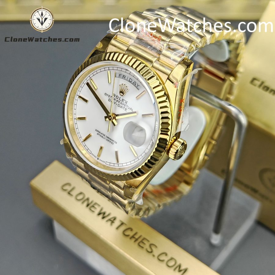 Rolex Super Clone Watches 1:1 Day Date 18K Gold White Dial 36mm m128238-0081 3255 Movement - Image 2