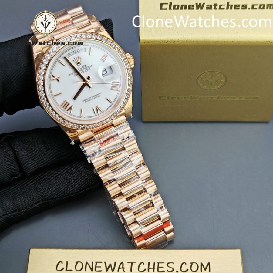 Rolex Super Clone Watches 1:1 Day Date 18K Rose Gold Roman Dial 40mm m228345rbr-0012 3255 Movement - Image 3