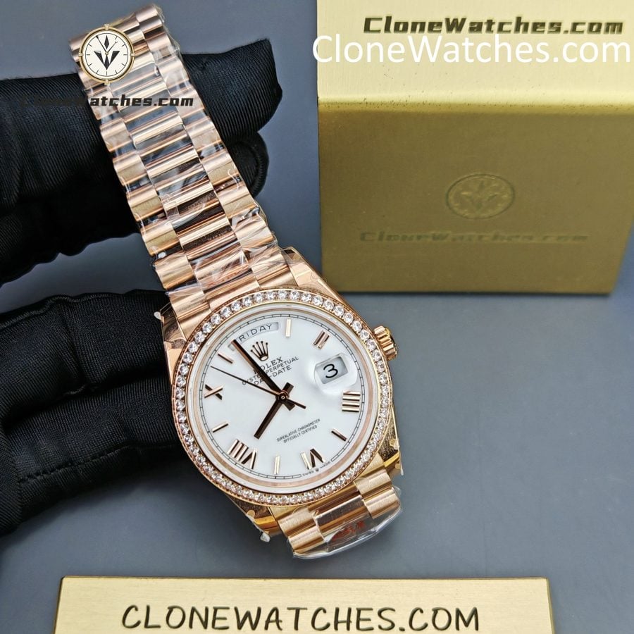 Rolex Super Clone Watches 1:1 Day Date 18K Rose Gold Roman Dial 40mm m228345rbr-0012 3255 Movement - Image 5