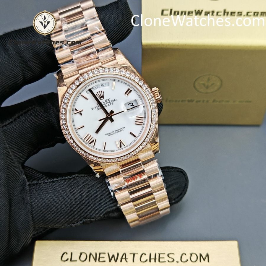 Rolex Super Clone Watches 1:1 Day Date 18K Rose Gold Roman Dial 40mm m228345rbr-0012 3255 Movement - Image 4