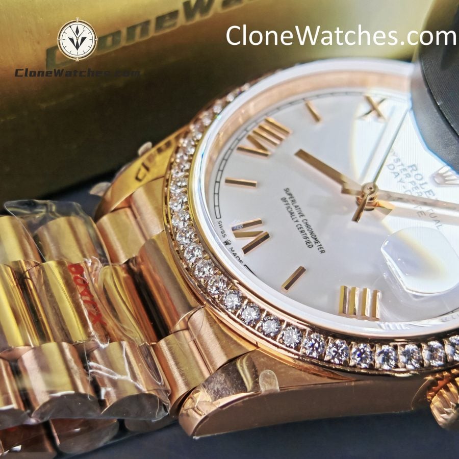 Rolex Super Clone Watches 1:1 Day Date 18K Rose Gold Roman Dial 40mm m228345rbr-0012 3255 Movement - Image 14