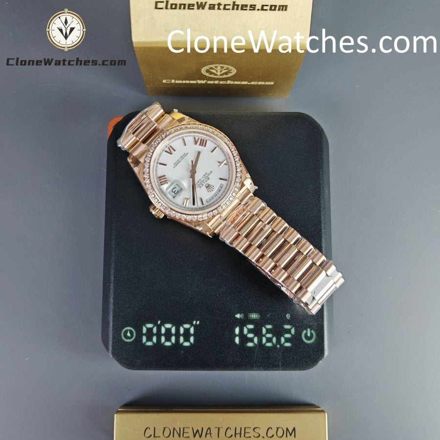 Rolex Super Clone Watches 1:1 Day Date 18K Rose Gold Roman Dial 40mm m228345rbr-0012 3255 Movement - Image 16