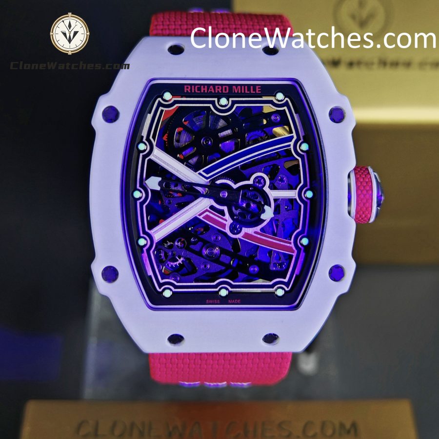 Richard Mille Super Clone Watches 1:1 RM 67 – 02 White Carbon Tourbillon Red Strap - Image 2