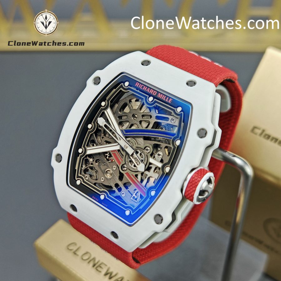 Richard Mille Super Clone Watches 1:1 RM 67 – 02 White Carbon Tourbillon Red Strap - Image 3