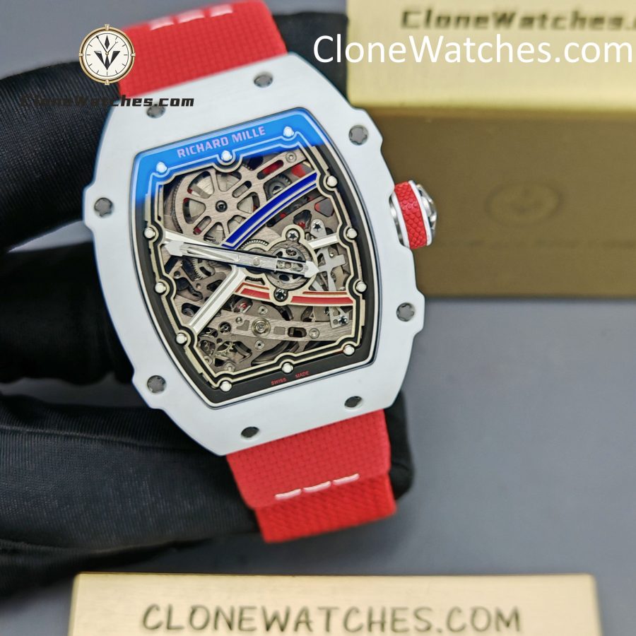 Richard Mille Super Clone Watches 1:1 RM 67 – 02 White Carbon Tourbillon Red Strap - Image 6