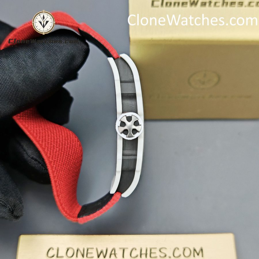 Richard Mille Super Clone Watches 1:1 RM 67 – 02 White Carbon Tourbillon Red Strap - Image 7