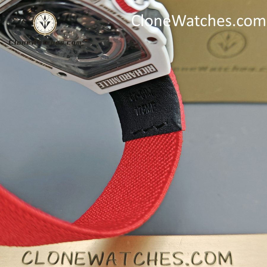 Richard Mille Super Clone Watches 1:1 RM 67 – 02 White Carbon Tourbillon Red Strap - Image 9