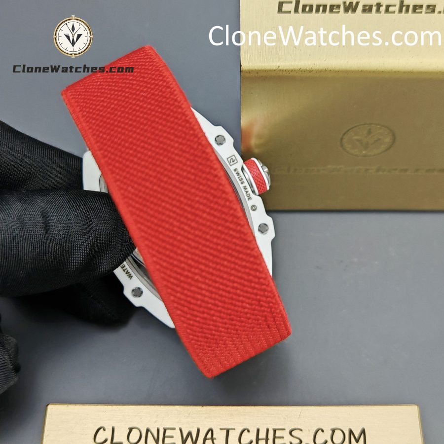 Richard Mille Super Clone Watches 1:1 RM 67 – 02 White Carbon Tourbillon Red Strap - Image 10