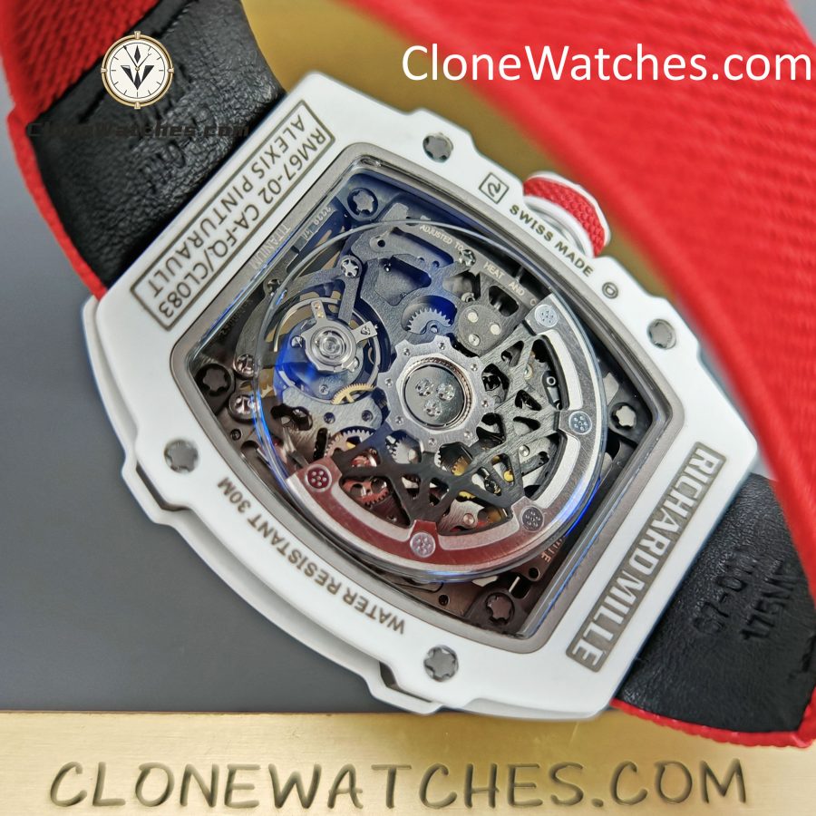 Richard Mille Super Clone Watches 1:1 RM 67 – 02 White Carbon Tourbillon Red Strap - Image 12