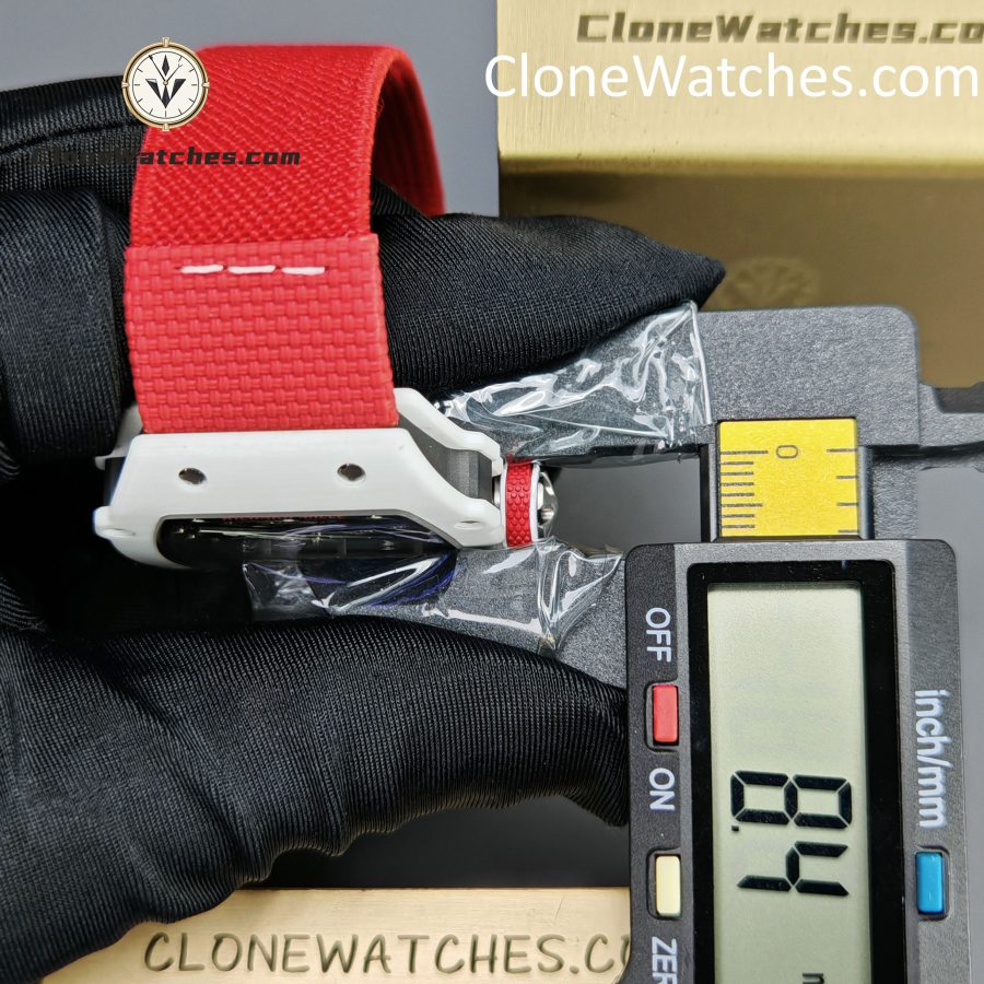 Richard Mille Super Clone Watches 1:1 RM 67 – 02 White Carbon Tourbillon Red Strap - Image 13