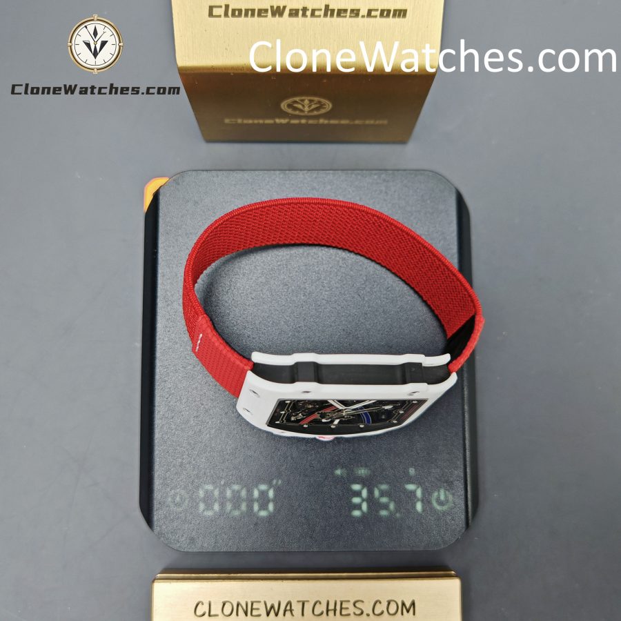 Richard Mille Super Clone Watches 1:1 RM 67 – 02 White Carbon Tourbillon Red Strap - Image 14