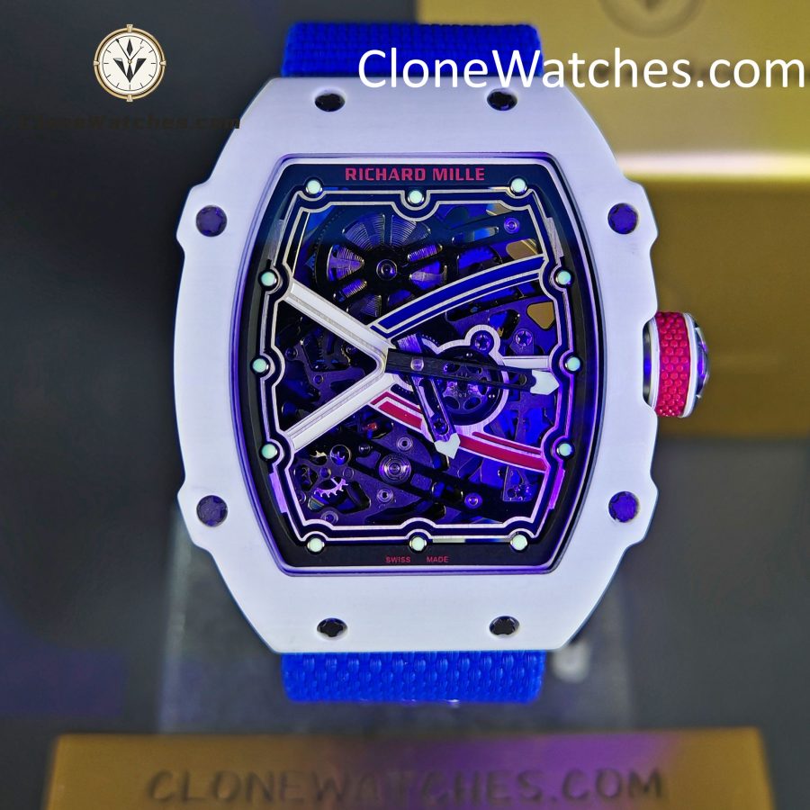 Richard Mille Super Clone Watches 1:1 RM 67 – 02 White Carbon Tourbillon Blue Strap - Image 2