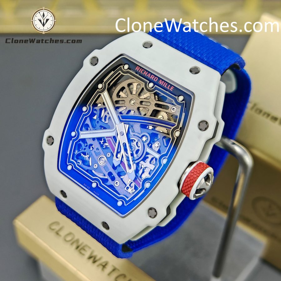 Richard Mille Super Clone Watches 1:1 RM 67 – 02 White Carbon Tourbillon Blue Strap - Image 3