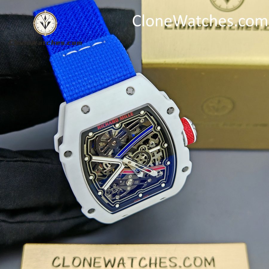 Richard Mille Super Clone Watches 1:1 RM 67 – 02 White Carbon Tourbillon Blue Strap - Image 5