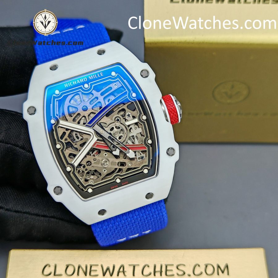 Richard Mille Super Clone Watches 1:1 RM 67 – 02 White Carbon Tourbillon Blue Strap - Image 6