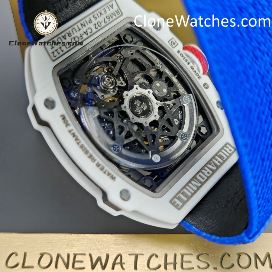Richard Mille Super Clone Watches 1:1 RM 67 – 02 White Carbon Tourbillon Blue Strap - Image 11