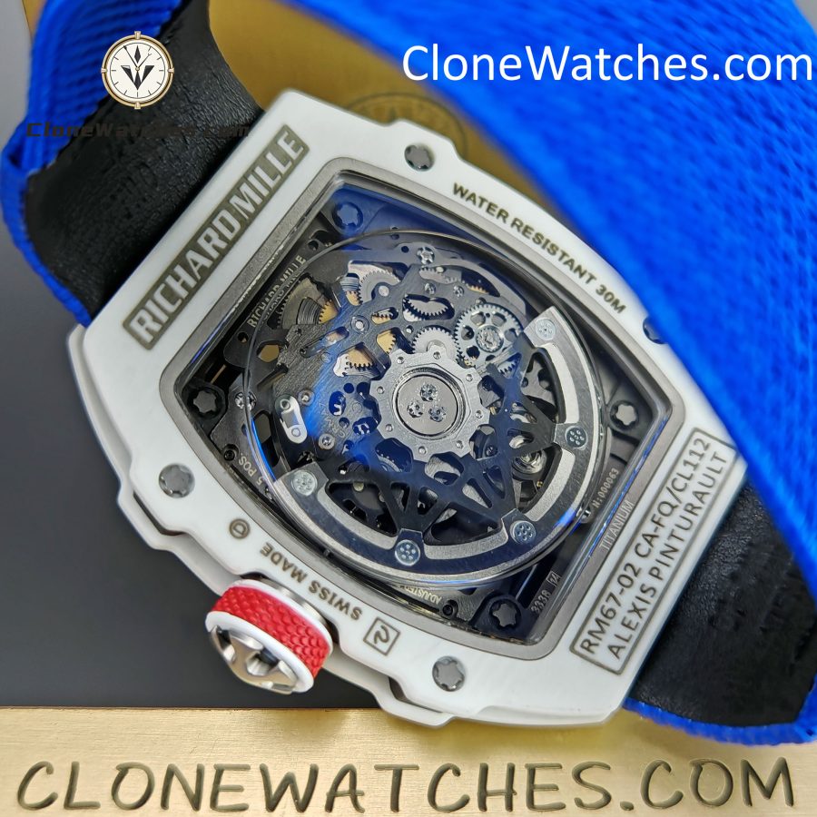 Richard Mille Super Clone Watches 1:1 RM 67 – 02 White Carbon Tourbillon Blue Strap - Image 12