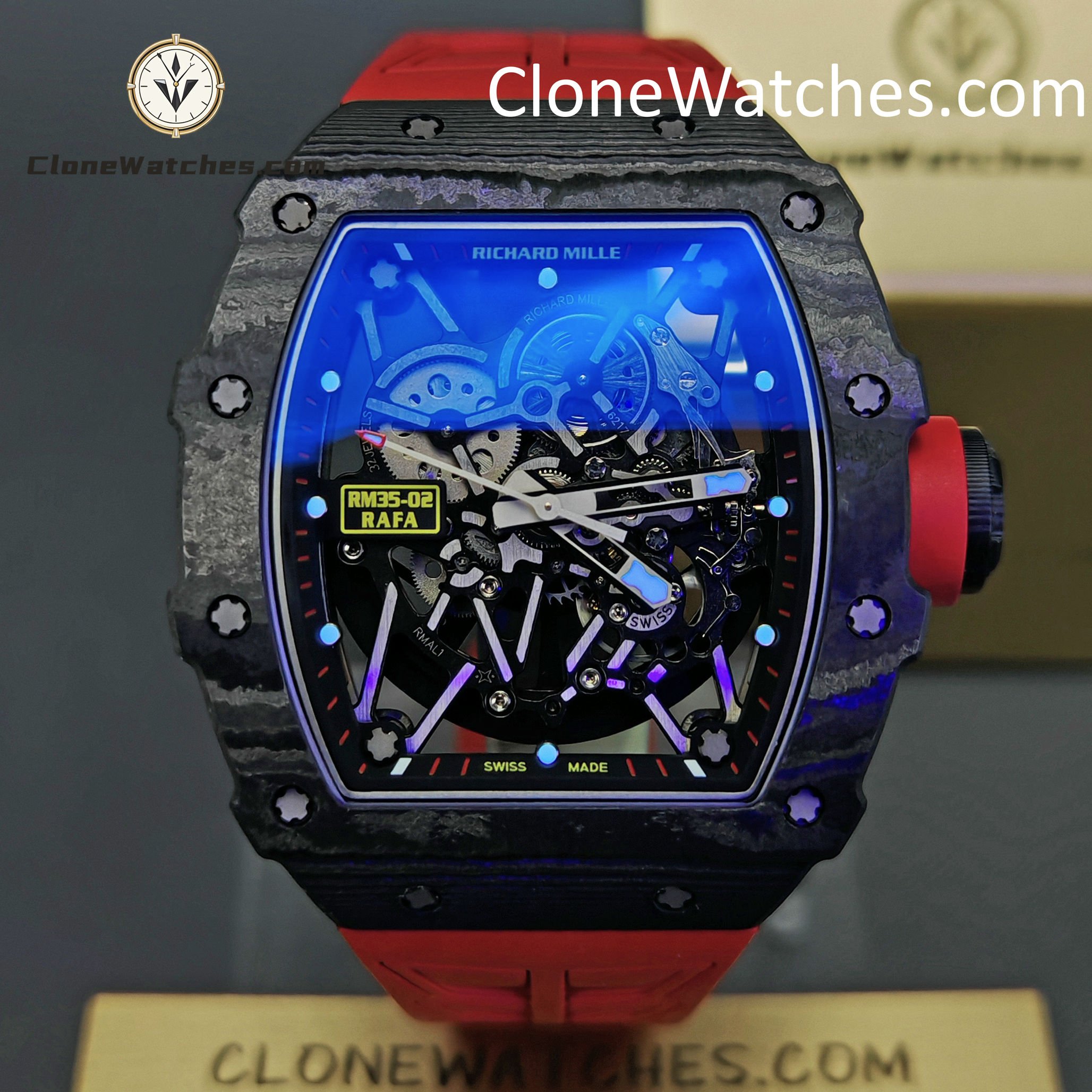 Richard Mille Super Clone Watches 1:1 RM 035 – 02 NTPT Carbon Fiber Red Rubber Strap - Image 2