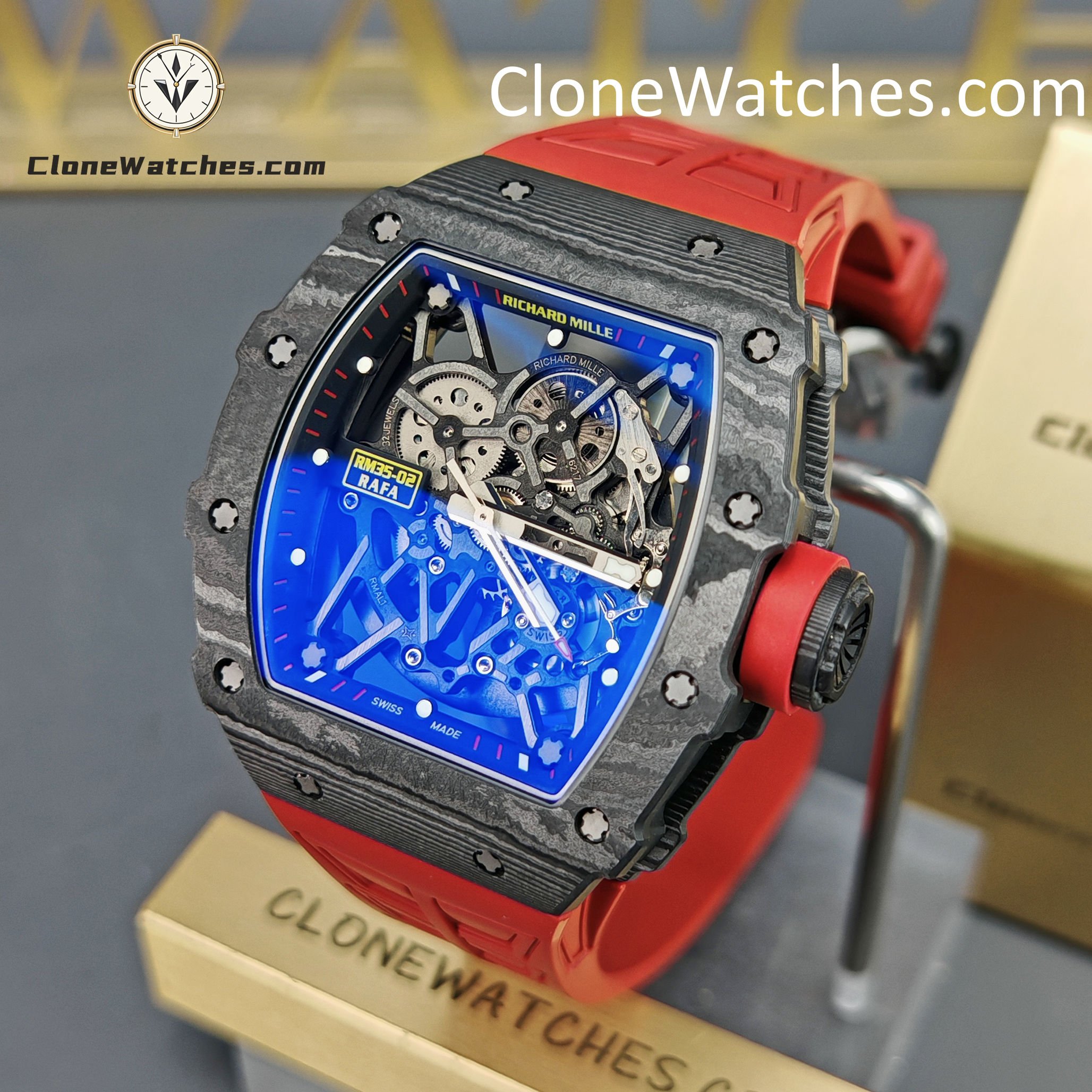 Richard Mille Super Clone Watches 1:1 RM 035 – 02 NTPT Carbon Fiber Red Rubber Strap - Image 3