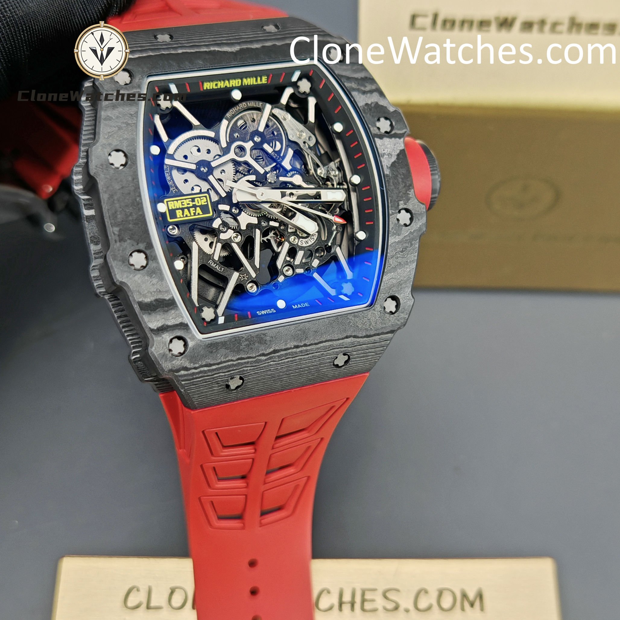 Richard Mille Super Clone Watches 1:1 RM 035 – 02 NTPT Carbon Fiber Red Rubber Strap - Image 4