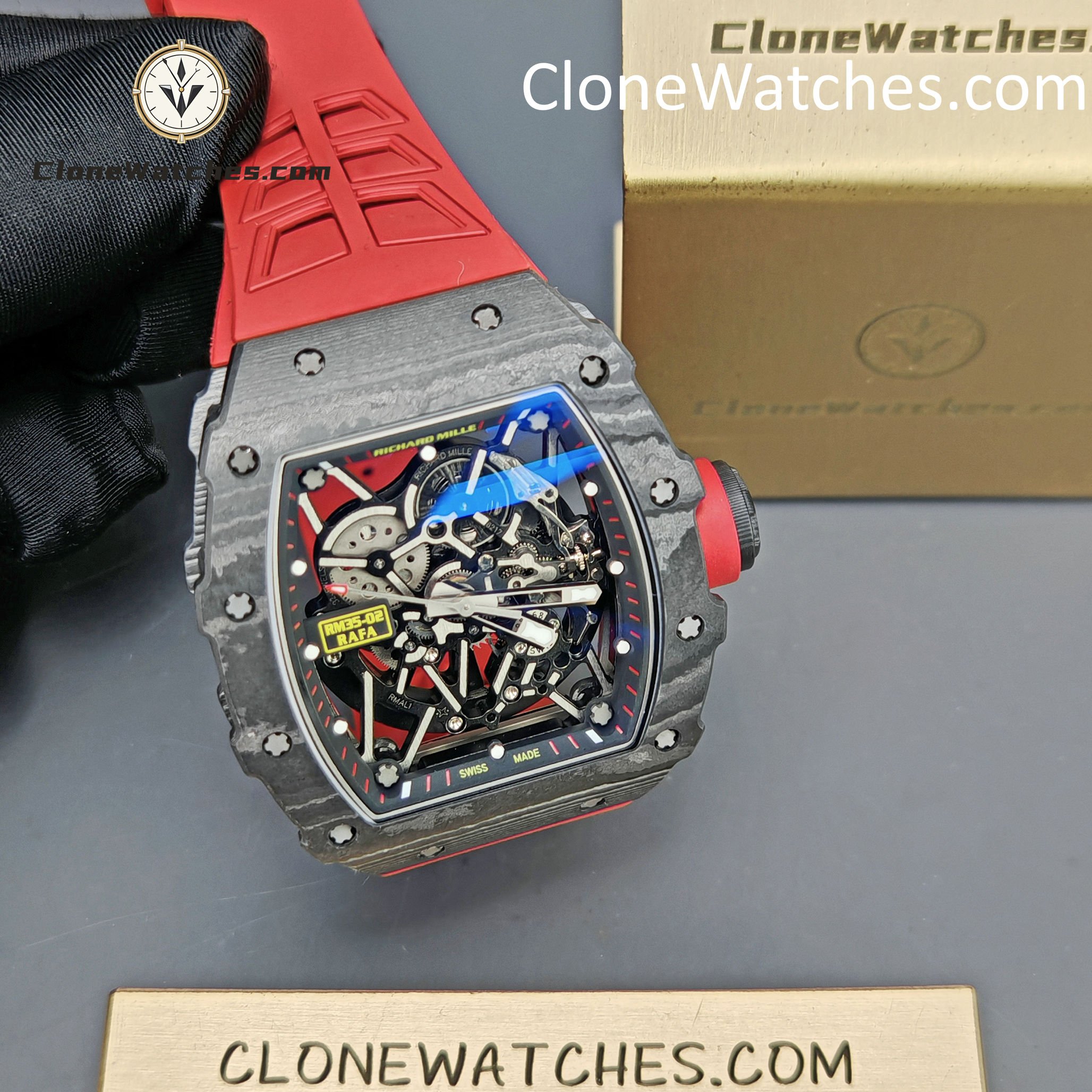 Richard Mille Super Clone Watches 1:1 RM 035 – 02 NTPT Carbon Fiber Red Rubber Strap - Image 5