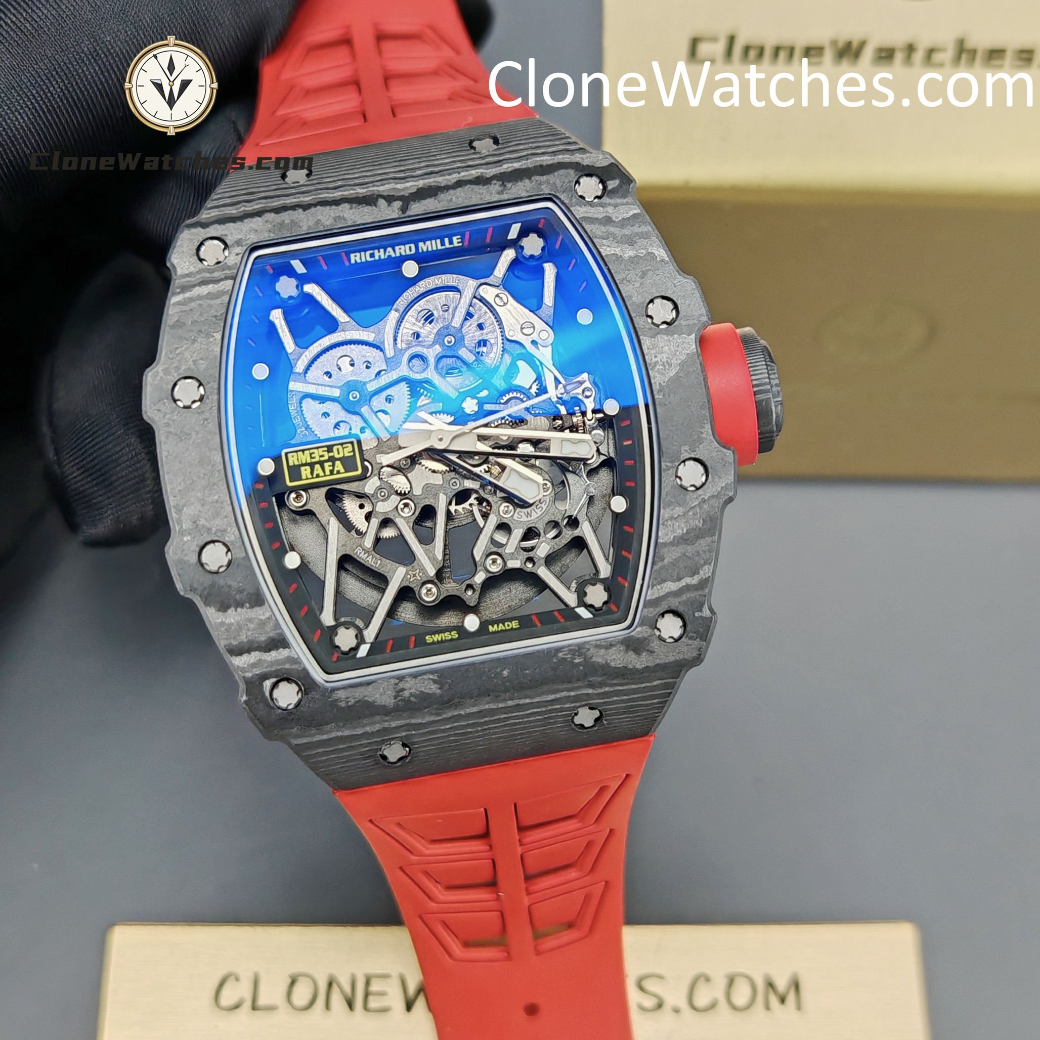 Richard Mille Super Clone Watches 1:1 RM 035 – 02 NTPT Carbon Fiber Red Rubber Strap - Image 6