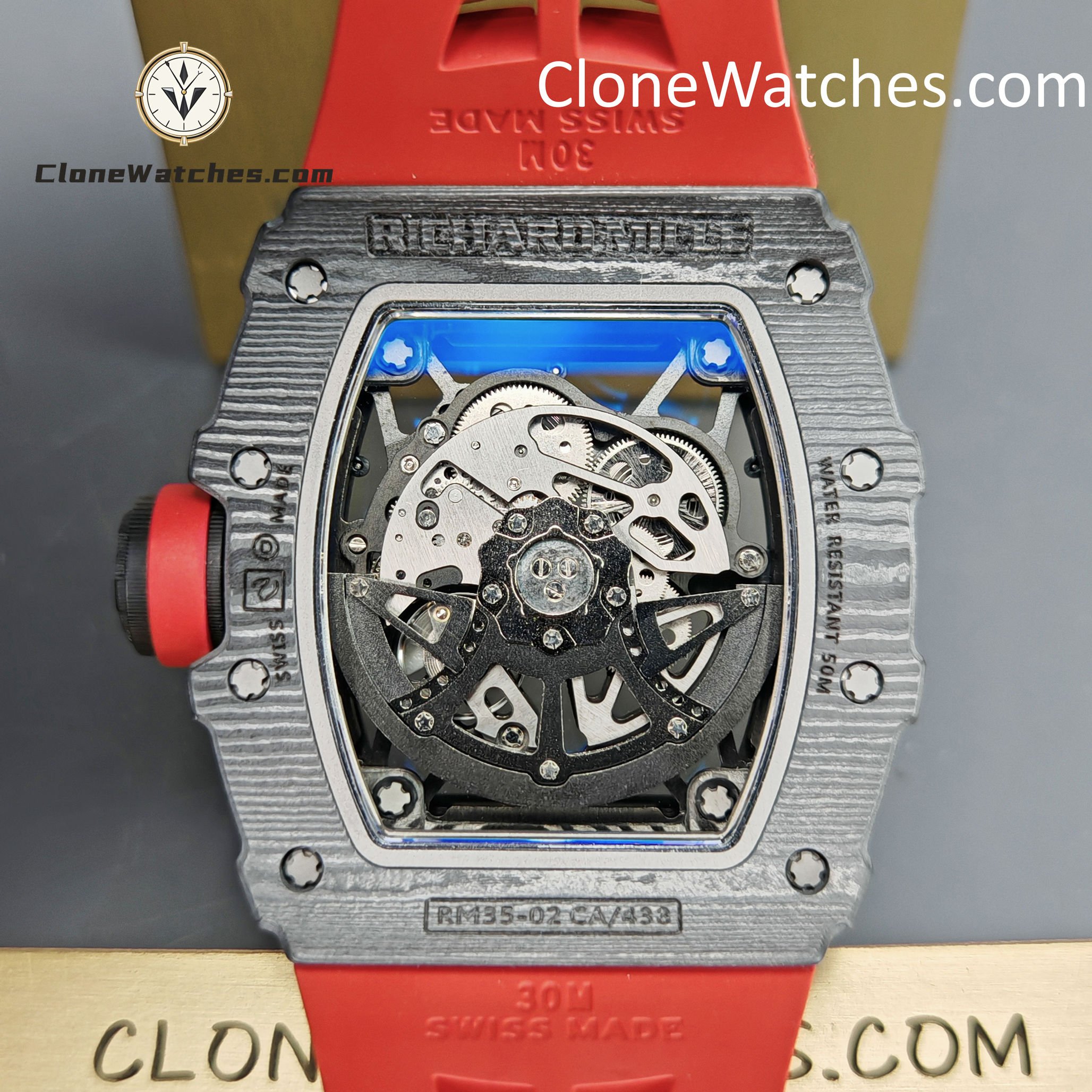 Richard Mille Super Clone Watches 1:1 RM 035 – 02 NTPT Carbon Fiber Red Rubber Strap - Image 12