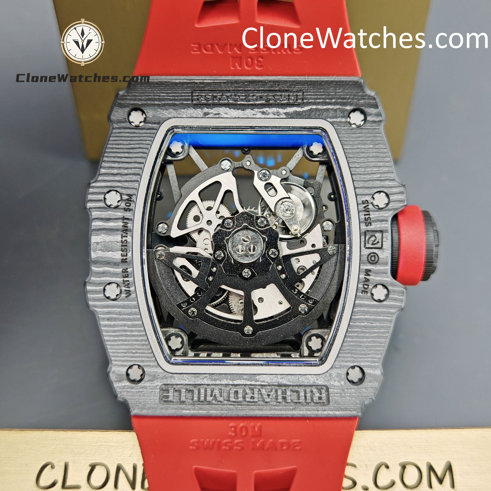 Richard Mille Super Clone Watches 1:1 RM 035 – 02 NTPT Carbon Fiber Red Rubber Strap - Image 13