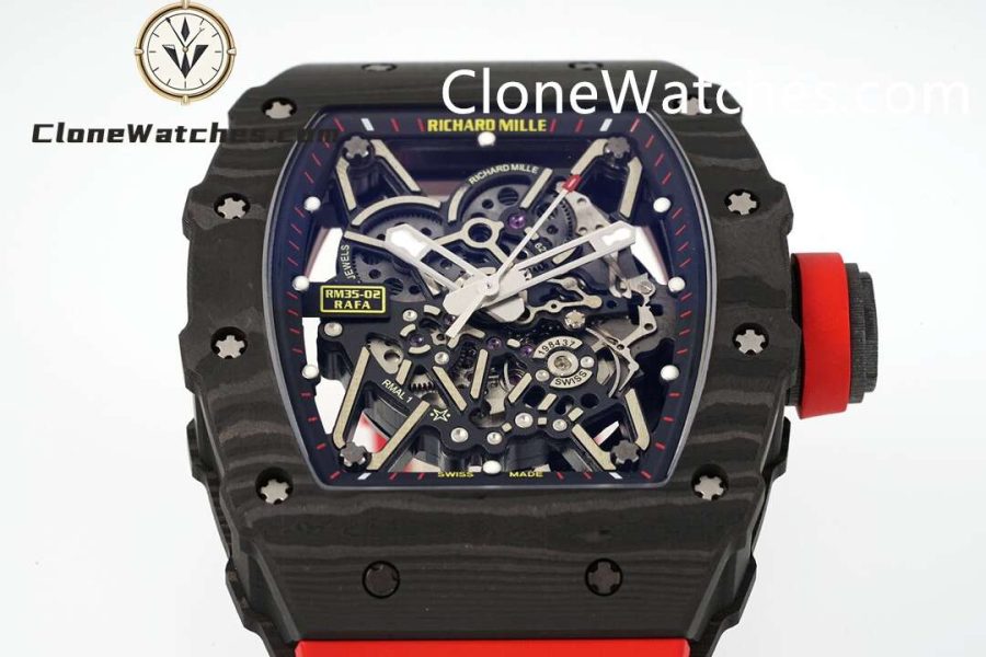 Richard Mille Super Clone Watches 1:1 RM 035 – 02 NTPT Carbon Fiber Red Rubber Strap - Image 4