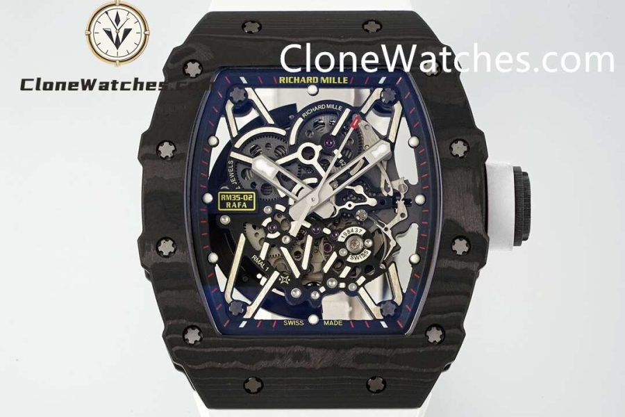 Richard Mille Super Clone Watches 1:1 RM 035 – 02 NTPT Carbon Fiber White Rubber Strap - Image 2
