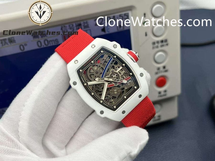 Richard Mille Super Clone Watches 1:1 RM 67 – 02 White Carbon Tourbillon Red Strap - Image 2