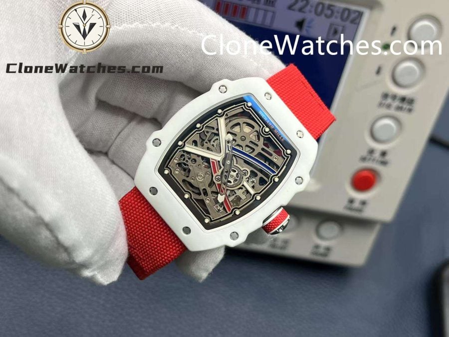 Richard Mille Super Clone Watches 1:1 RM 67 – 02 White Carbon Tourbillon Red Strap - Image 3