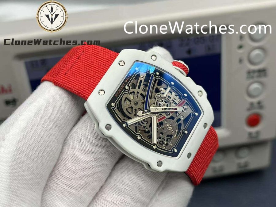 Richard Mille Super Clone Watches 1:1 RM 67 – 02 White Carbon Tourbillon Red Strap - Image 4