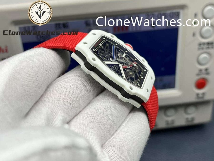 Richard Mille Super Clone Watches 1:1 RM 67 – 02 White Carbon Tourbillon Red Strap - Image 5