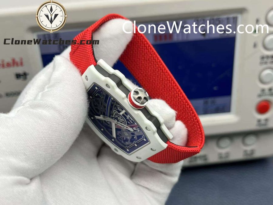 Richard Mille Super Clone Watches 1:1 RM 67 – 02 White Carbon Tourbillon Red Strap - Image 6