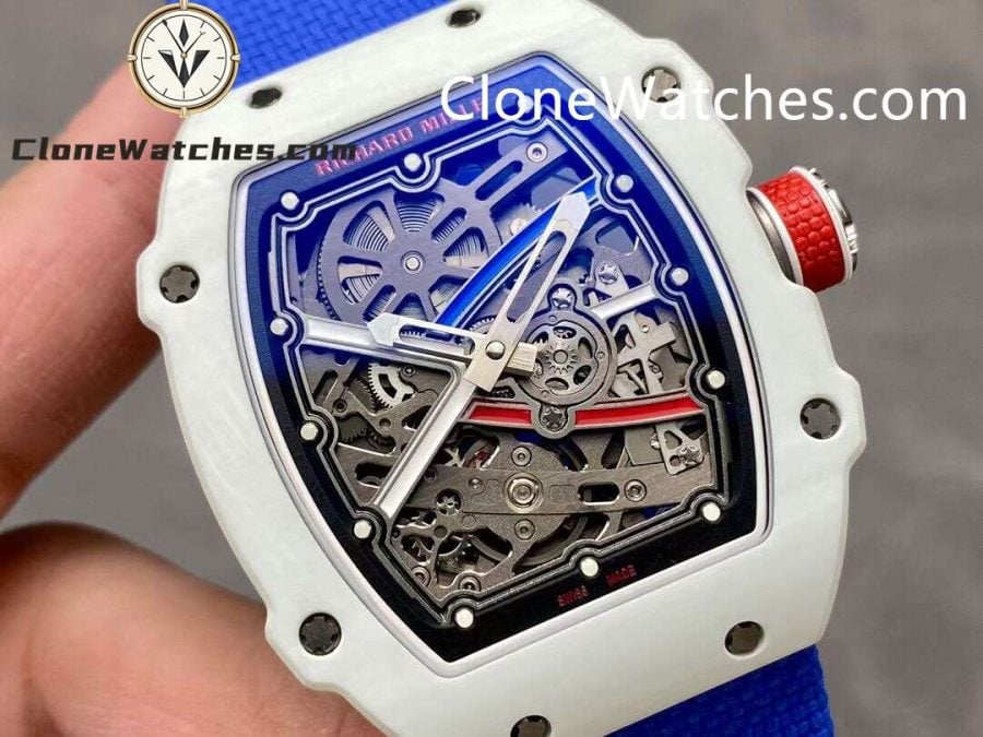 Richard Mille Super Clone Watches 1:1 RM 67 – 02 White Carbon Tourbillon Blue Strap - Image 3