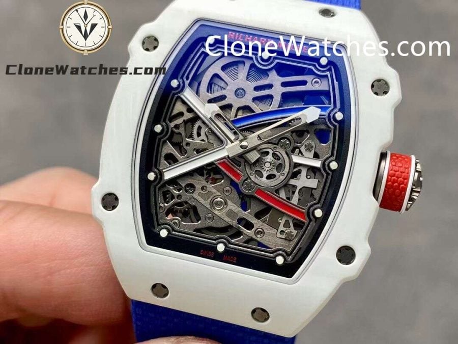 Richard Mille Super Clone Watches 1:1 RM 67 – 02 White Carbon Tourbillon Blue Strap - Image 4