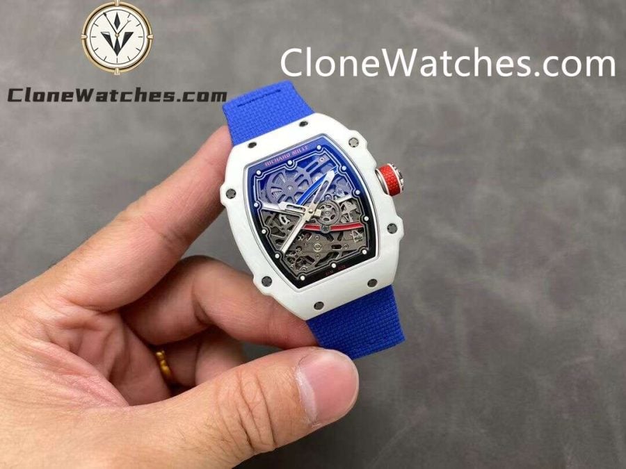 Richard Mille Super Clone Watches 1:1 RM 67 – 02 White Carbon Tourbillon Blue Strap - Image 5