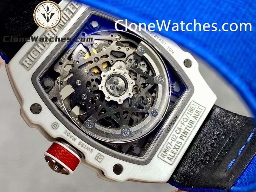 Richard Mille Super Clone Watches 1:1 RM 67 – 02 White Carbon Tourbillon Blue Strap - Image 8