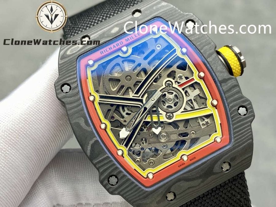 Richard Mille Super Clone Watches 1:1 RM 67 – 02 Carbon Tourbillon Red & Yellow Inner Bezel Black Strap - Image 3