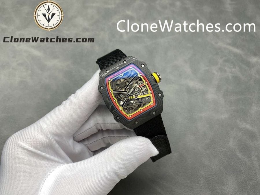 Richard Mille Super Clone Watches 1:1 RM 67 – 02 Carbon Tourbillon Red & Yellow Inner Bezel Black Strap - Image 2