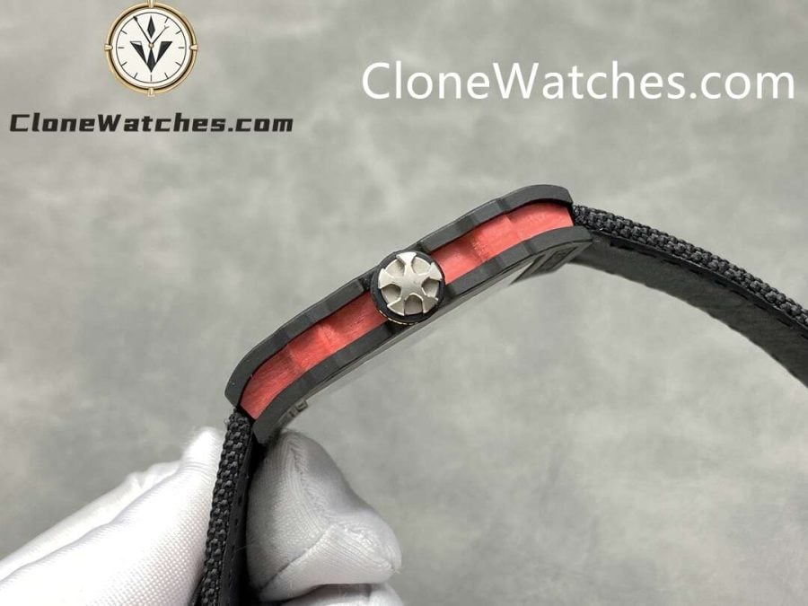 Richard Mille Super Clone Watches 1:1 RM 67 – 02 Carbon Tourbillon Red & Yellow Inner Bezel Black Strap - Image 5
