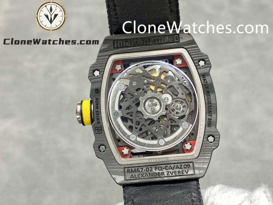 Richard Mille Super Clone Watches 1:1 RM 67 – 02 Carbon Tourbillon Red & Yellow Inner Bezel Black Strap - Image 7